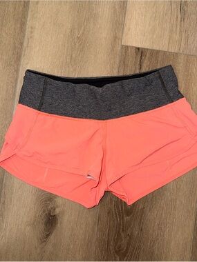 Lululemon Block It Pocket Original Speed Shorts Coral Grapefuit Heather Gray 4